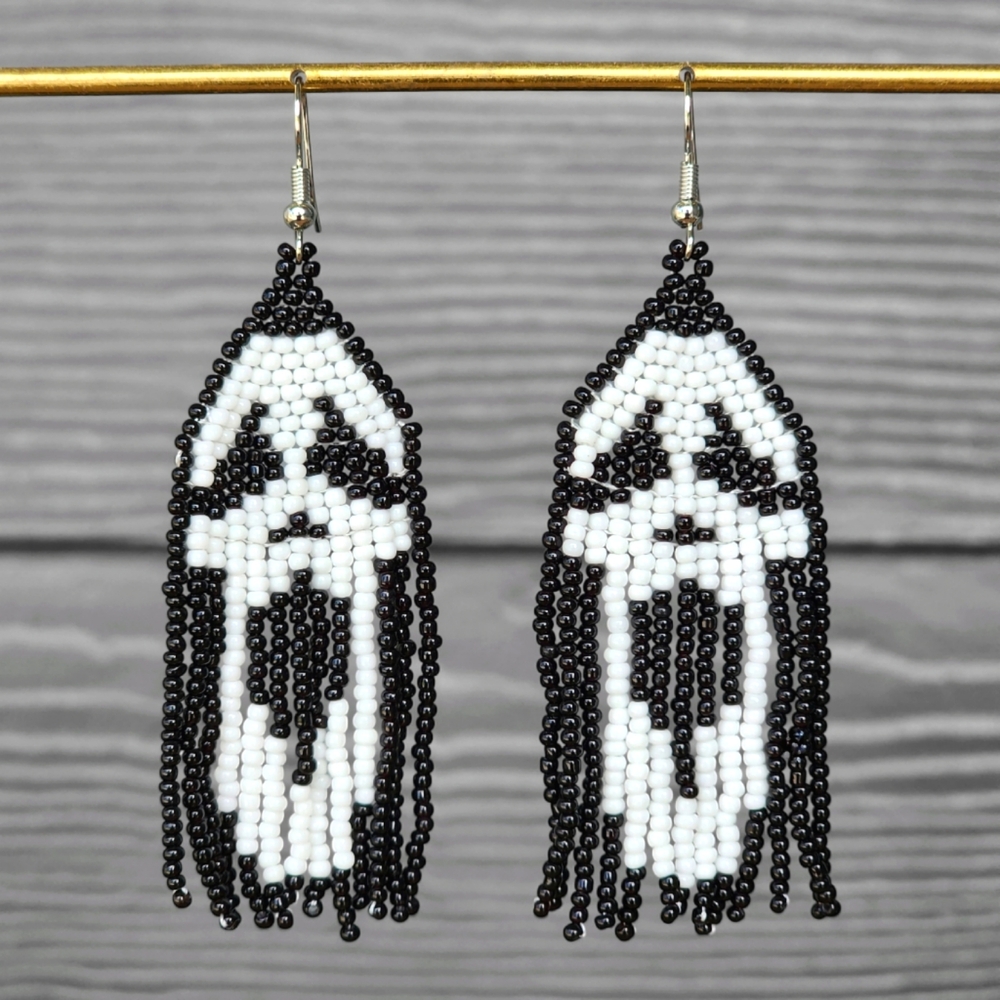 Boheme Black and White Beaded Fringe Earrings